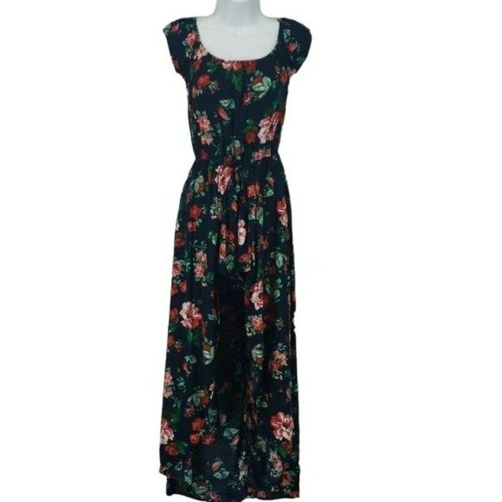 Ambiance Floral Flower Short Sleeve Romper Split Maxi With Shorts Small